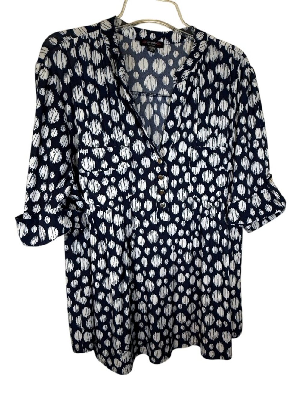 Cocomo Navy and White Popover Blouse V Neck Womens Plus Size 2X Casual Office